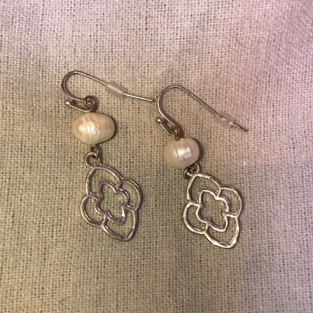 Silver Hanging Earrings with Faux Pearls